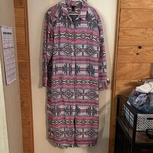 Wrangler Retro Pink and Gray Patterned pearl button unlined duster/dress 3xl